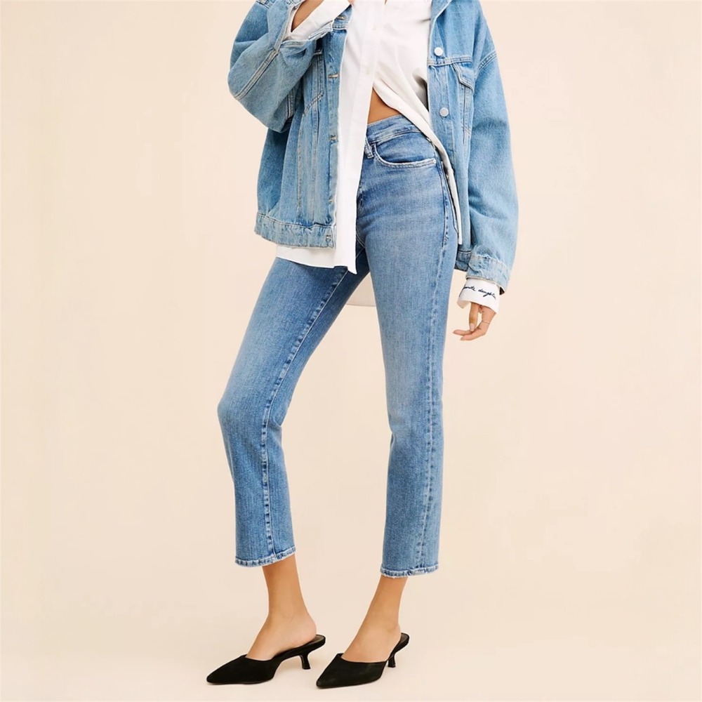 FRAME Le High Straight Jeans Blue High Rise Stretch Minimalist Classic 28